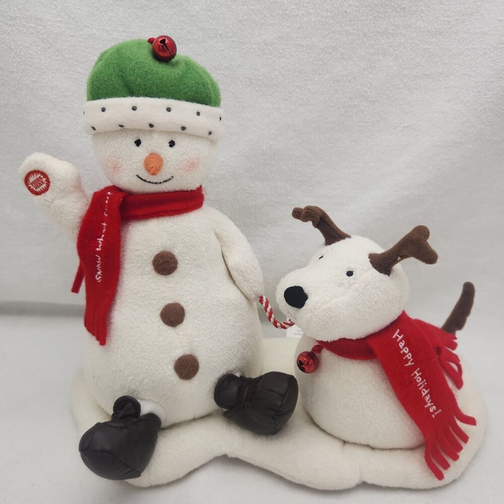 Animated Jingle Pals Snowman & Dog Plush Movement Musical 2004 Hallmark VTG